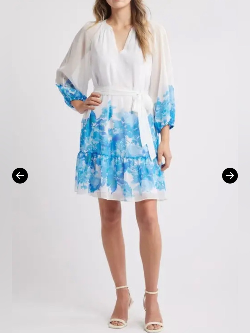 JULIA JORDAN Placed Floral Print Dress flowing Blue White sz XL New